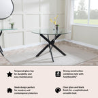 Sutton 110cm Clear Glass and Black Round Dining Table - Tempered Top