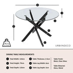 Sutton 110cm Clear Glass and Black Round Dining Table - Tempered Top