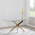 Sutton 150cm Clear Glass and Gold Round Dining Table - Tempered Top