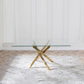 Sutton 150cm Clear Glass and Gold Round Dining Table - Tempered Top