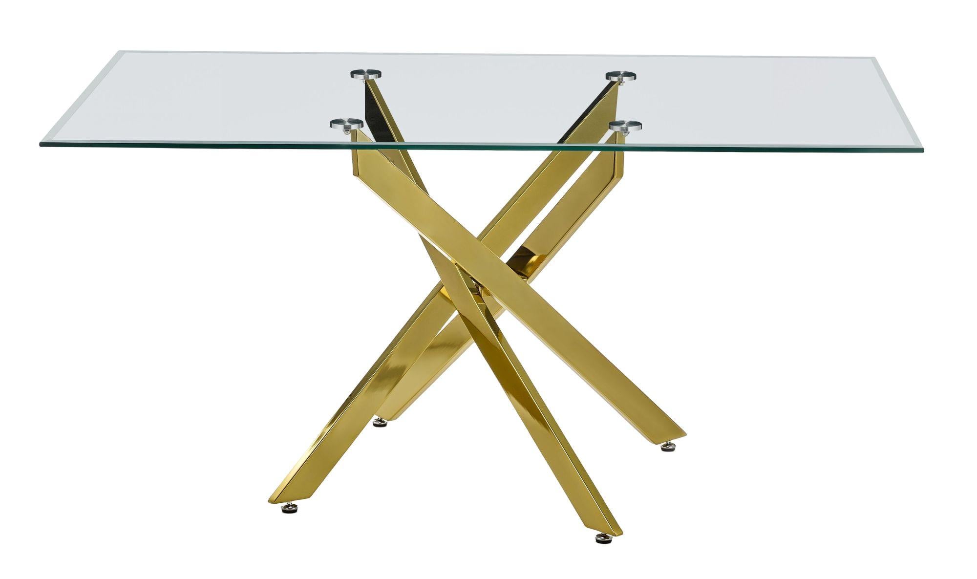 Sutton 150cm Clear Glass and Gold Round Dining Table - Tempered Top
