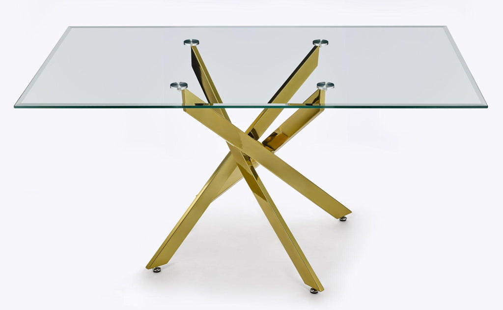 Sutton 150cm Clear Glass and Gold Round Dining Table - Tempered Top