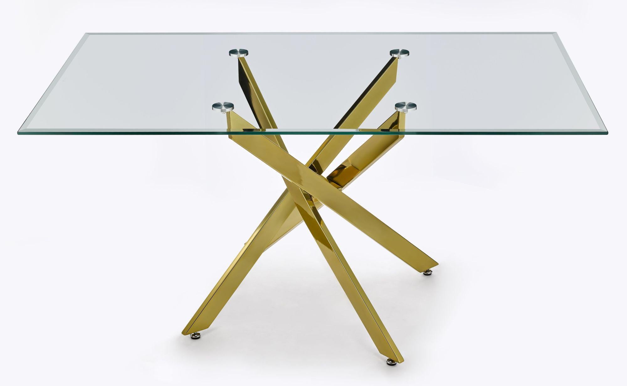 Sutton 150cm Clear Glass and Gold Round Dining Table - Tempered Top