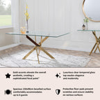 Sutton 150cm Clear Glass and Gold Round Dining Table - Tempered Top
