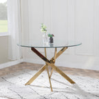 Sutton 110cm Clear Glass and Gold Dining Table - Tempered Top