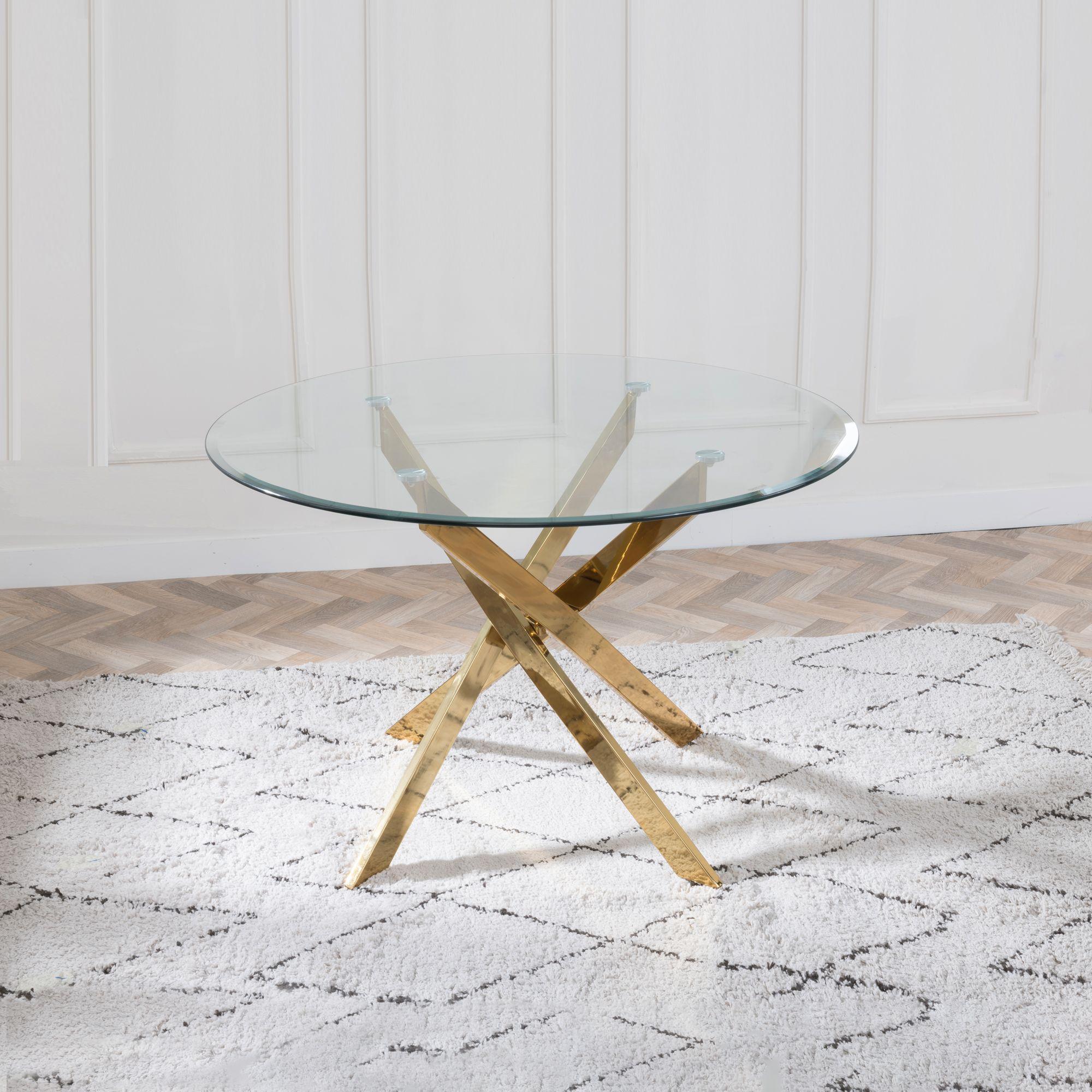 Sutton 110cm Clear Glass and Gold Dining Table - Tempered Top