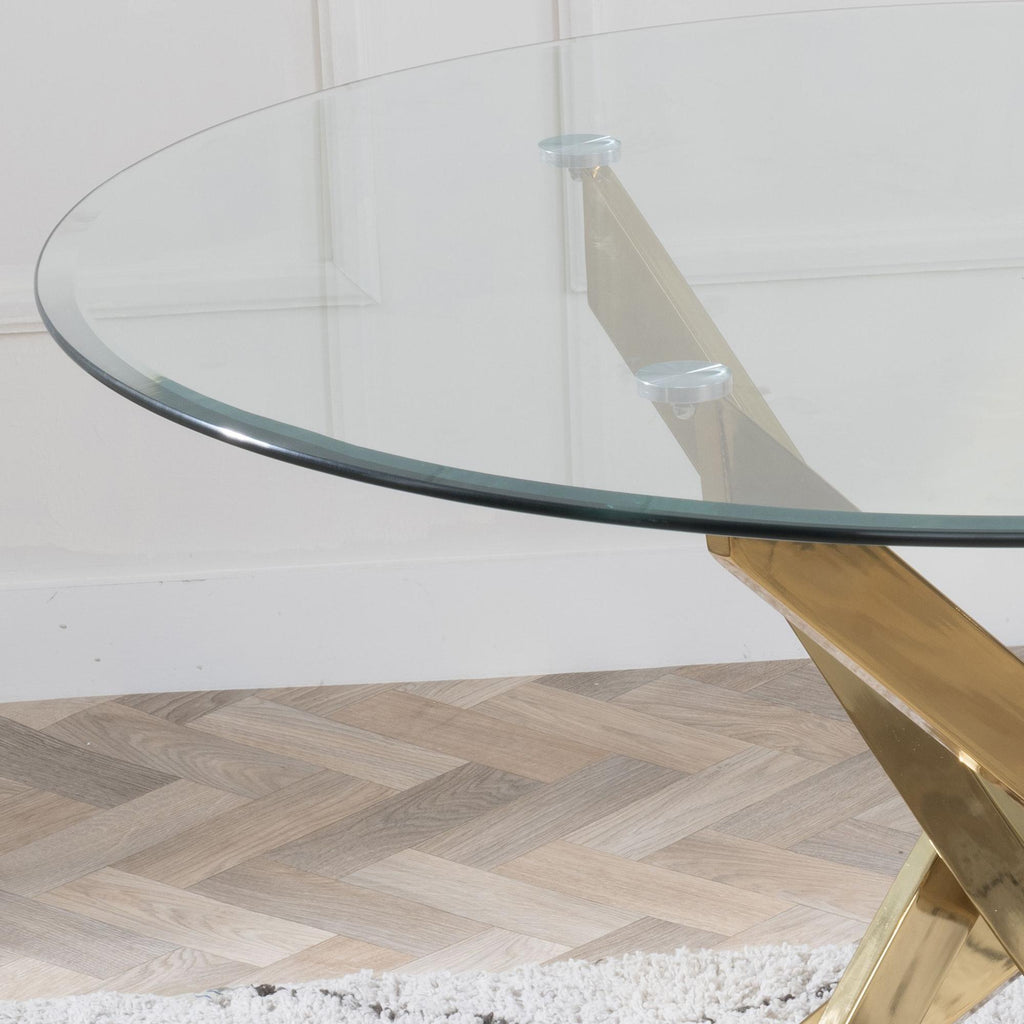 Sutton 110cm Clear Glass and Gold Dining Table - Tempered Top