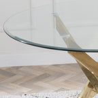 Sutton 110cm Clear Glass and Gold Dining Table - Tempered Top
