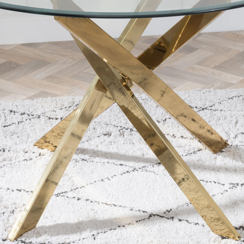 Sutton 110cm Clear Glass and Gold Dining Table - Tempered Top