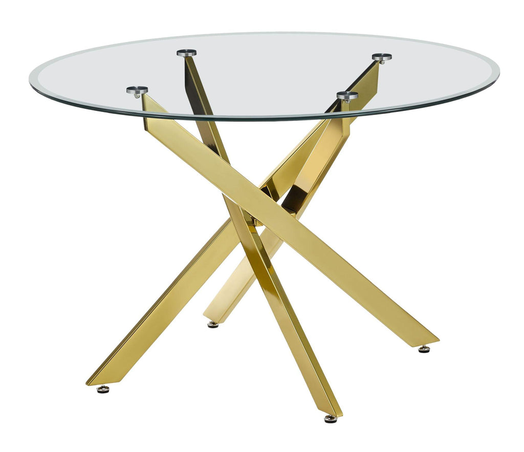 Sutton 110cm Clear Glass and Gold Dining Table - Tempered Top