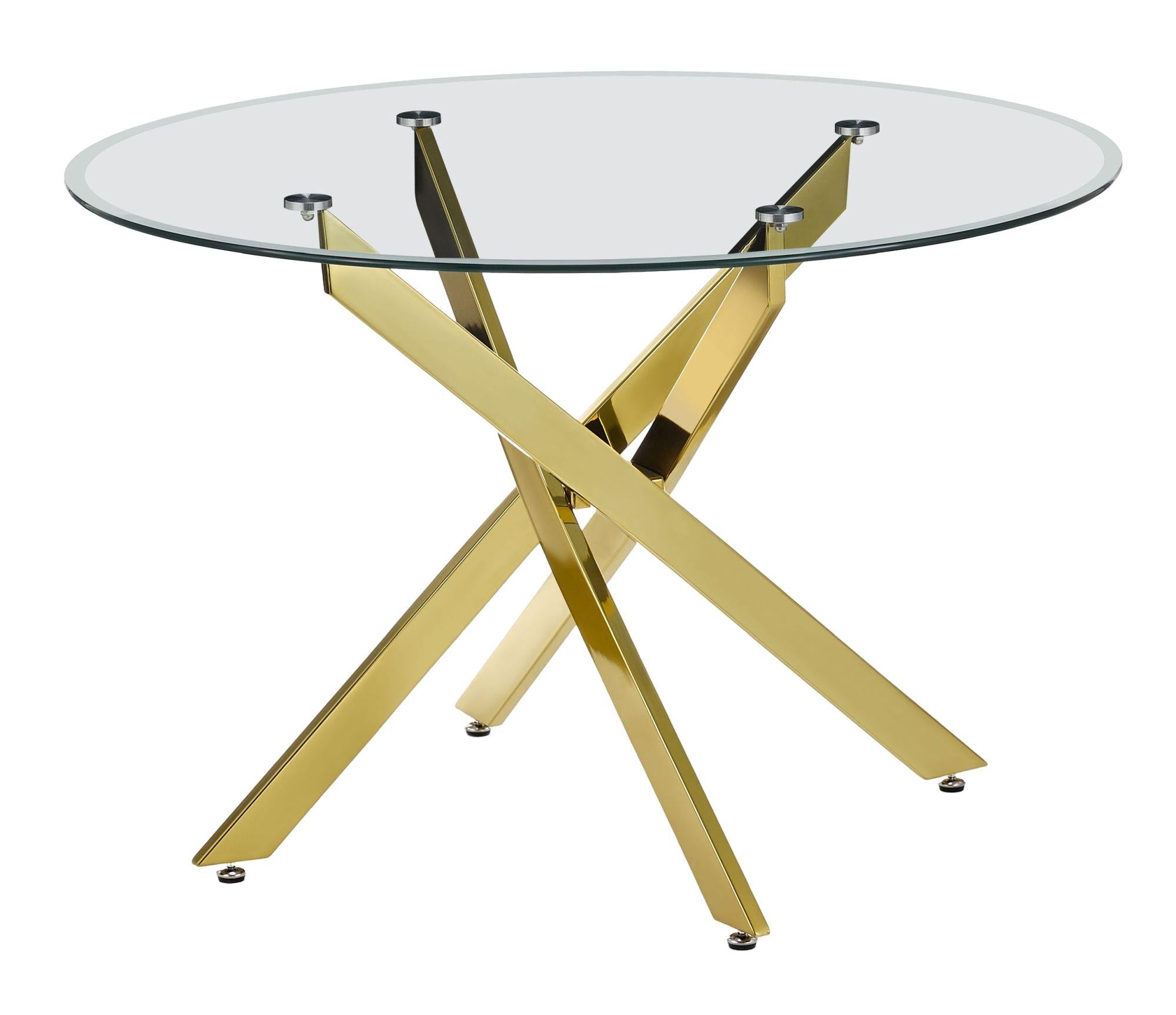 Sutton 110cm Clear Glass and Gold Dining Table - Tempered Top