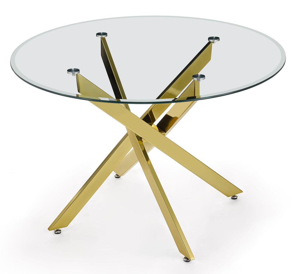 Sutton 110cm Clear Glass and Gold Dining Table - Tempered Top