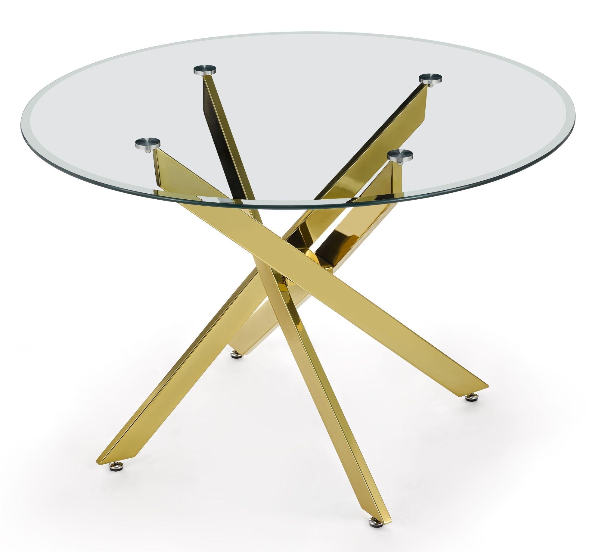 Sutton 110cm Clear Glass and Gold Dining Table - Tempered Top