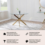 Sutton 110cm Clear Glass and Gold Dining Table - Tempered Top