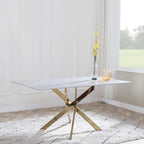 Sutton 150cm Grey and Gold Dining Table - Glass Top with Concrete Effect
