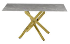 Sutton 150cm Grey and Gold Dining Table - Glass Top with Concrete Effect