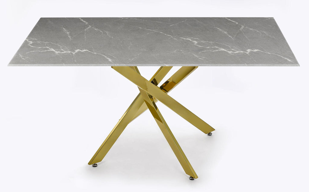 Sutton 150cm Grey and Gold Dining Table - Glass Top with Concrete Effect