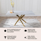 Sutton 150cm Grey and Gold Dining Table - Glass Top with Concrete Effect