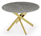 Sutton 110cm Grey and Gold Round Dining Table - Glass Top with Concrete Effect