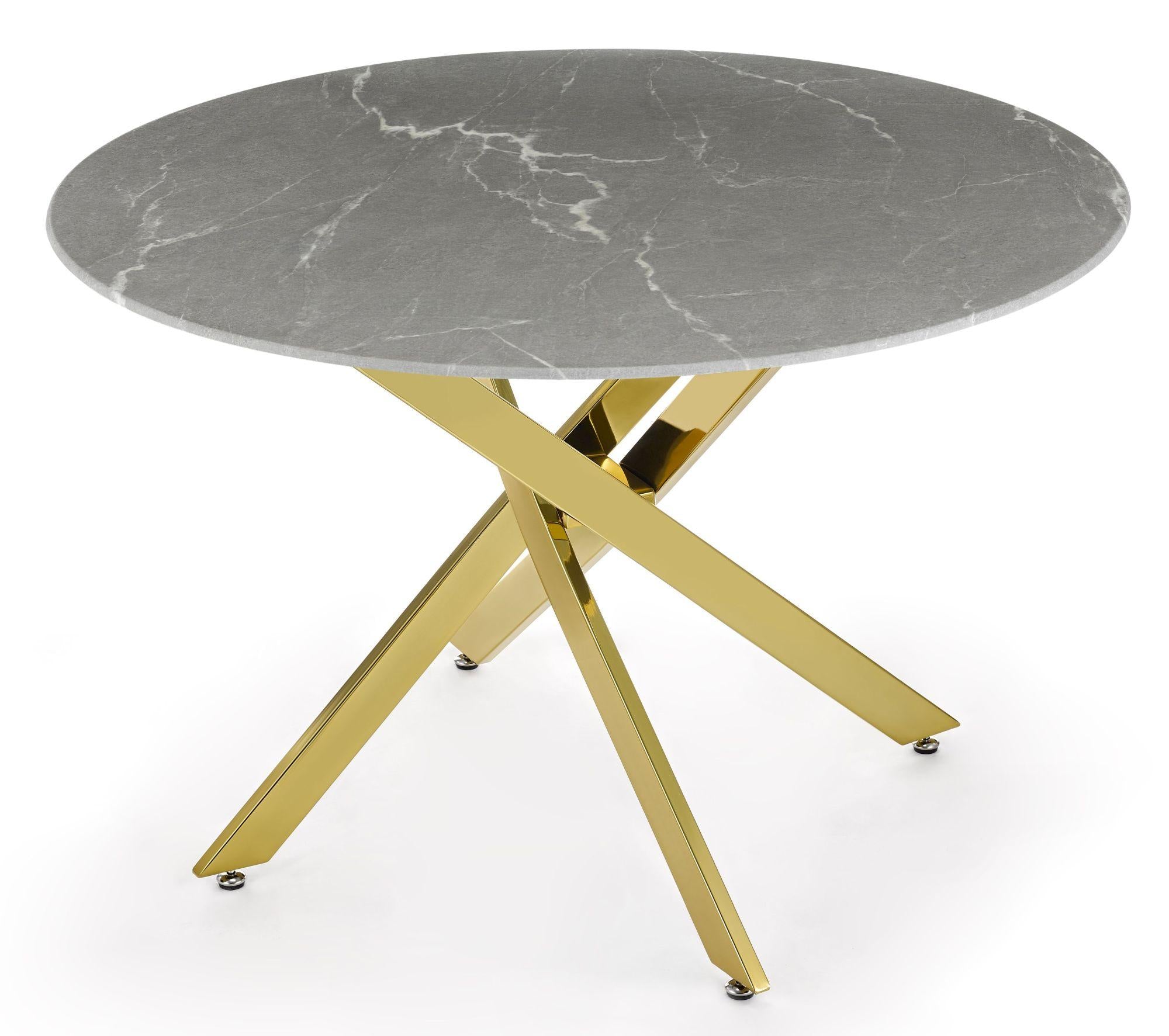 Sutton 110cm Grey and Gold Round Dining Table - Glass Top with Concrete Effect