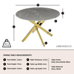 Sutton 110cm Grey and Gold Round Dining Table - Glass Top with Concrete Effect
