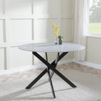 Sutton 110cm Grey and Black Round Dining Table - Glass Top with Concrete Effect