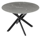 Sutton 110cm Grey and Black Round Dining Table - Glass Top with Concrete Effect