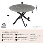 Sutton 110cm Grey and Black Round Dining Table - Glass Top with Concrete Effect