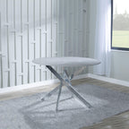 Sutton 110cm Grey and Chrome Round Dining Table - Glass Top with Concrete Effect