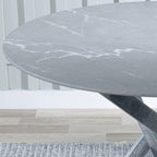 Sutton 110cm Grey and Chrome Round Dining Table - Glass Top with Concrete Effect