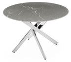 Sutton 110cm Grey and Chrome Round Dining Table - Glass Top with Concrete Effect