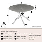 Sutton 110cm Grey and Chrome Round Dining Table - Glass Top with Concrete Effect