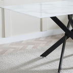 Sutton 150cm White and Black Dining Table - Glass Top with Marble Effect