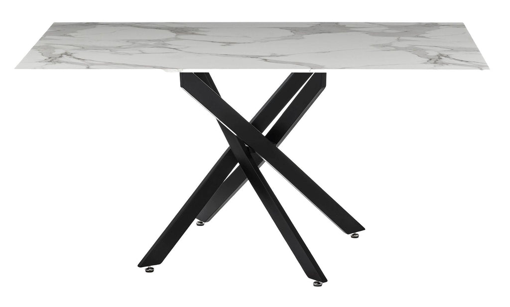 Sutton 150cm White and Black Dining Table - Glass Top with Marble Effect