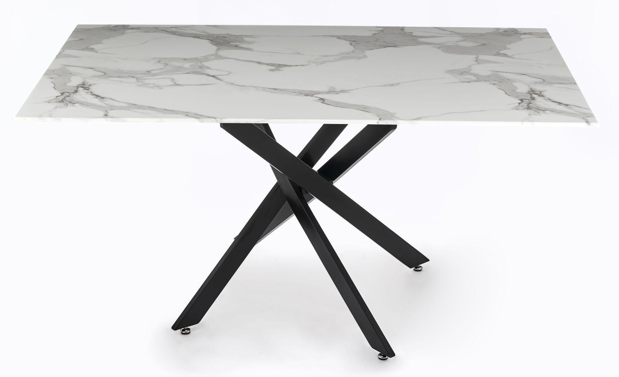 Sutton 150cm White and Black Dining Table - Glass Top with Marble Effect