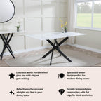 Sutton 150cm White and Black Dining Table - Glass Top with Marble Effect