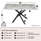 Sutton 150cm White and Black Dining Table - Glass Top with Marble Effect