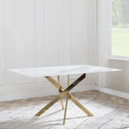 Sutton 150cm White and Gold Dining Table - Glass Top with Marble Effect