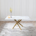 Sutton 150cm White and Gold Dining Table - Glass Top with Marble Effect