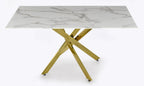 Sutton 150cm White and Gold Dining Table - Glass Top with Marble Effect