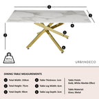 Sutton 150cm White and Gold Dining Table - Glass Top with Marble Effect