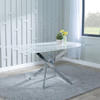 Sutton 150cm White and Chrome Dining Table - Glass Top with Marble Effect