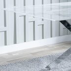 Sutton 150cm White and Chrome Dining Table - Glass Top with Marble Effect