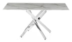 Sutton 150cm White and Chrome Dining Table - Glass Top with Marble Effect