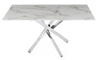 Sutton 150cm White and Chrome Dining Table - Glass Top with Marble Effect