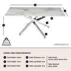 Sutton 150cm White and Chrome Dining Table - Glass Top with Marble Effect