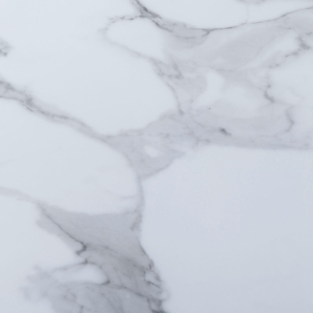 Sutton 110cm White and Black Round Dining Table - Glass Top with Marble Effect