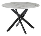 Sutton 110cm White and Black Round Dining Table - Glass Top with Marble Effect