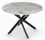 Sutton 110cm White and Black Round Dining Table - Glass Top with Marble Effect
