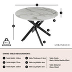 Sutton 110cm White and Black Round Dining Table - Glass Top with Marble Effect